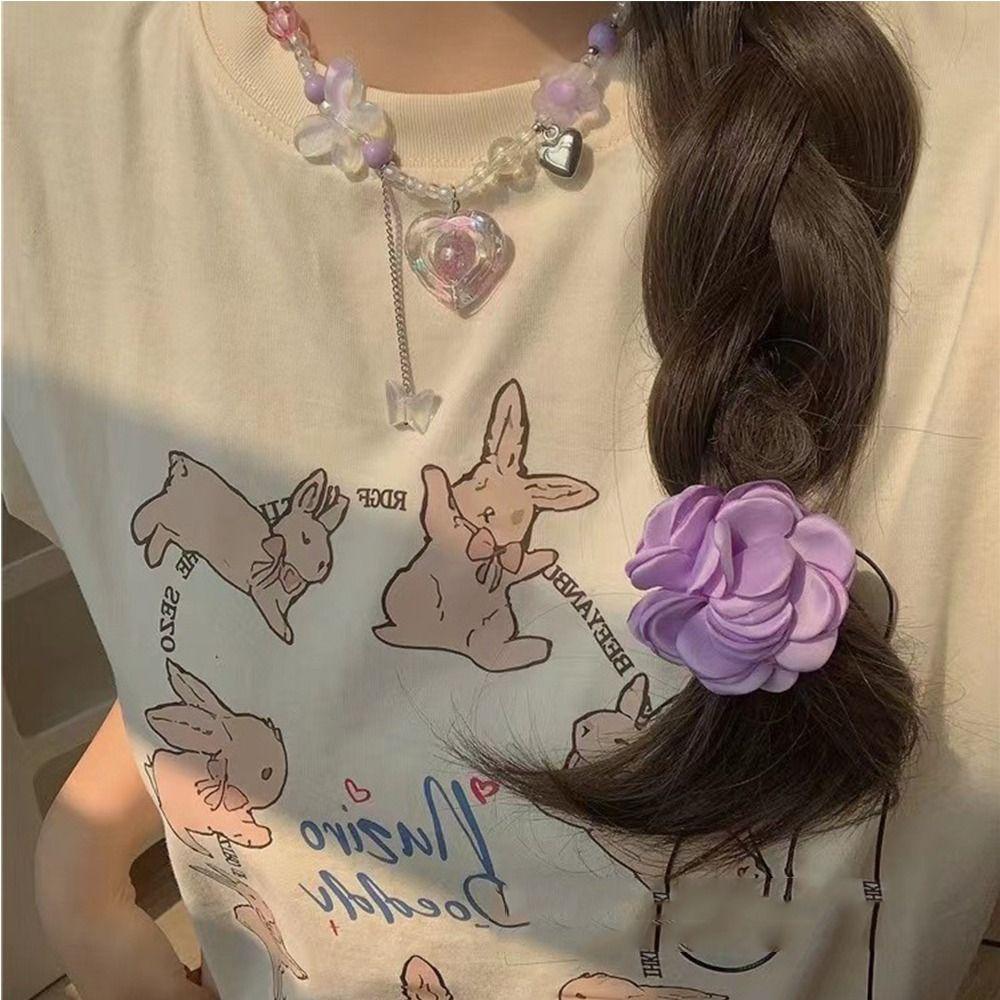 Lace-up Rope Big Flower Choker Cloth Knot Clavicle Chain Delicate Flower Necklace  Decoration