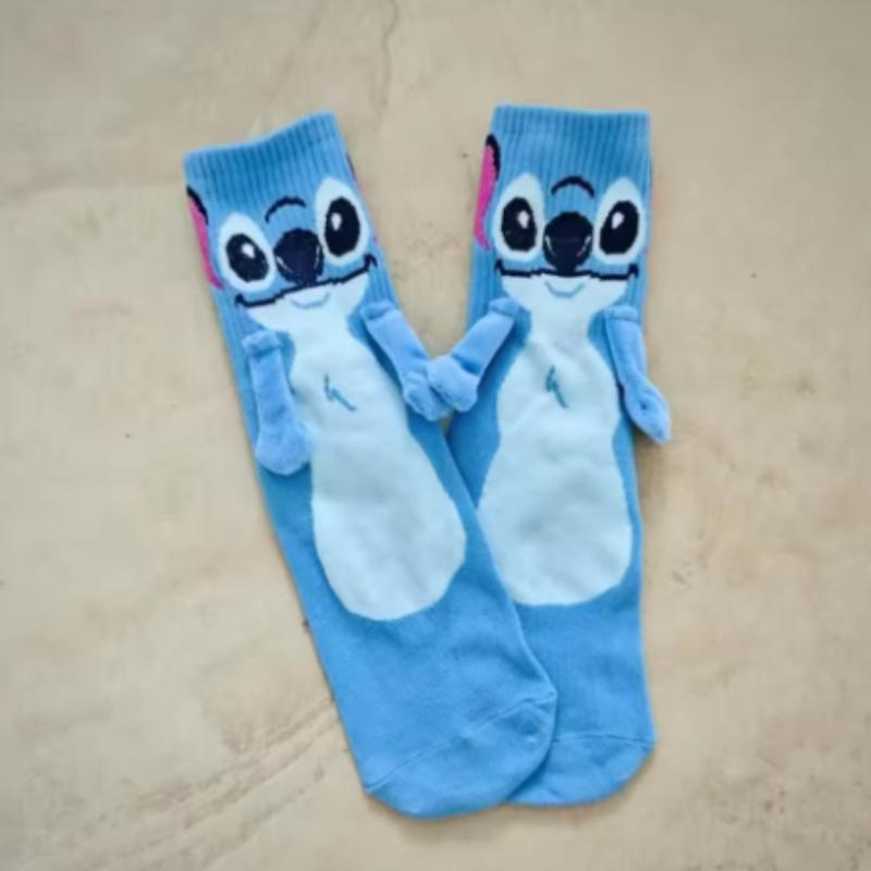 

2 Pairs Of Novel Cartoon Stitch Holding Hands With Diy Men S Mid Tube Socks And Creative High-Value Couple Socks One Size