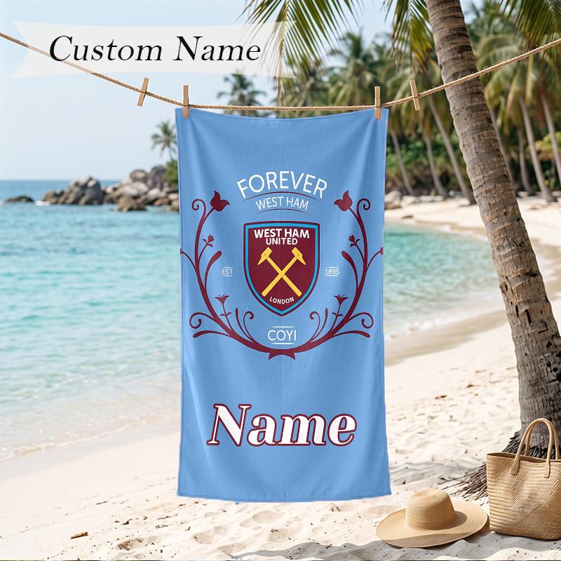 West Ham United FC Custom Name Printed Beach Towel Personalized Soft Towel For Swimming Beach Travel