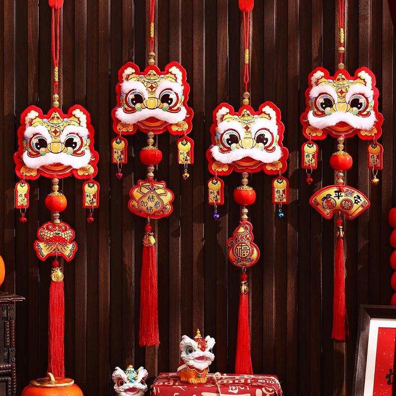 Chinese New Year 2026 Decoration Hanging Ornament Red Horse Figurine for Living Room Bag Lion Pendant Party Favors