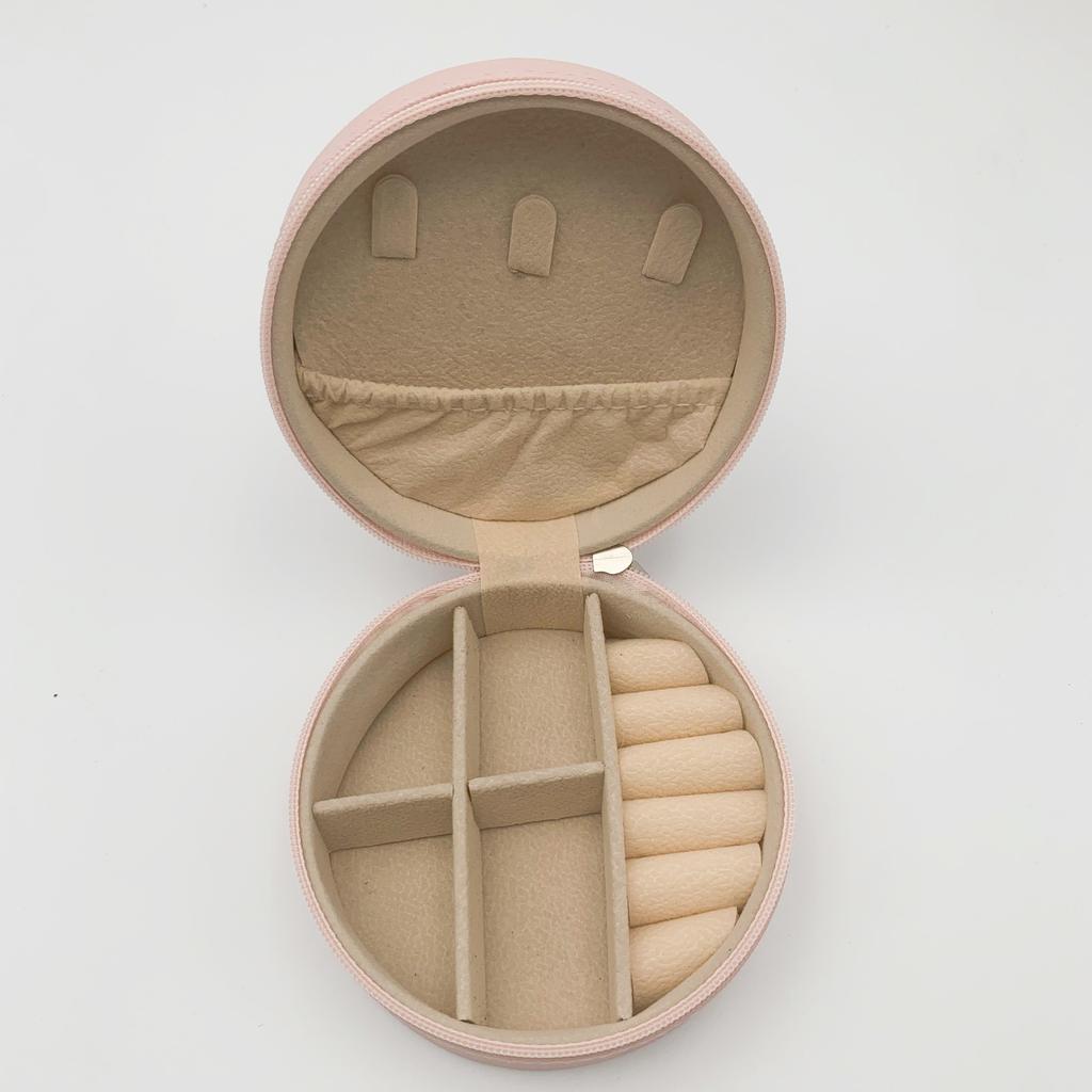 Portable Round Jewelry Box Necklaces Earrings Rings Jewelry Organizer Display Travel Jewelry Case Boxes Pu Leather Storage Box