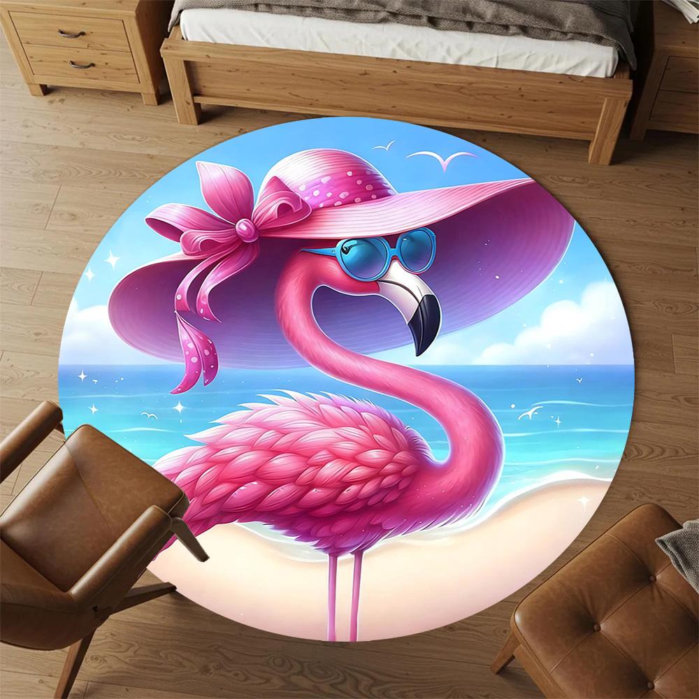 1pc Flamingo Beach Round Chair Mat Area Rug - Non-Slip, Floor Mat for Office, Bedroom, Home Decor Christmas Gift-1002339