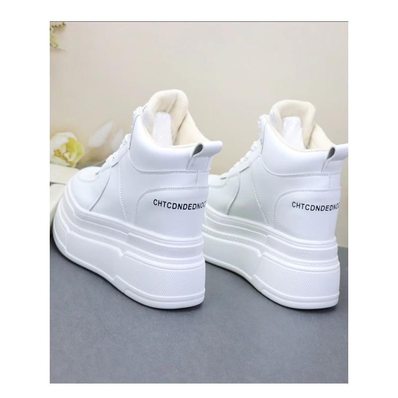 Fashion 13CM Women Cow Genuine Leather Platform Wedge Vulcanize Ankle Booties Spring Autumn Chunky Sneaker Ankle Microfiber Shoes