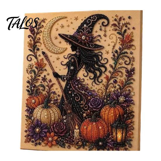 Decorative Hanging Pictures for Halloween Ghost Faux Pearl Art DIY Kit with Frame, Cat Painting Easy Projects Beginners Kit, 3D Witch Pumpkin