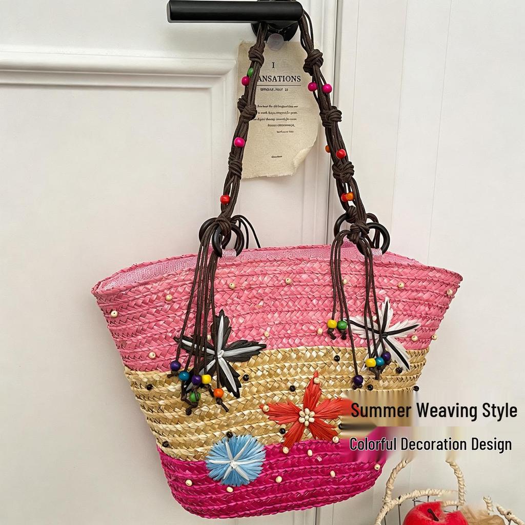 Women's Large Capacity Summer Woven Straw Beach Bag with Starfish Decoration