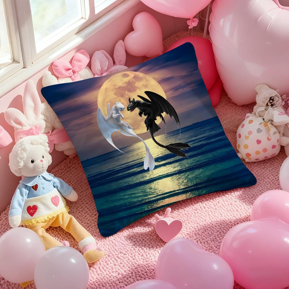 Black and White Dragon Love Heart Cushion Cover Pattern Printed Pillowcase for Living Room Sofa Cushion Cover & Bedroom Decor