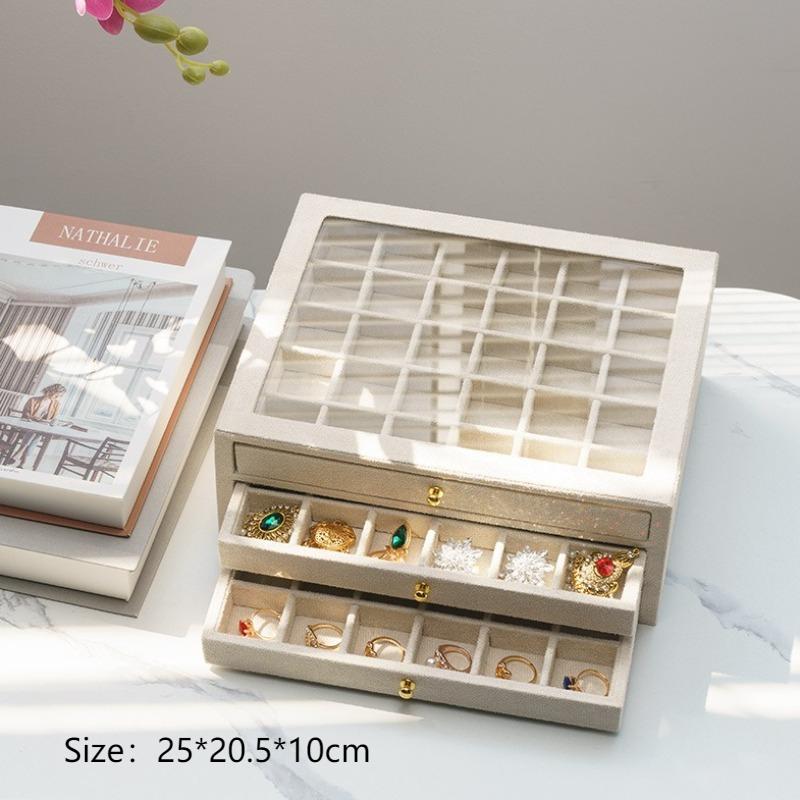 

Multilayer Flannel Jewelry Box Rings Eardrop Storage Boxes Glass Jewellery Display Case Household Earrings Organizer Cases бежевый