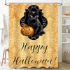 Halloween Shower Curtain with Jack-O-Lantern Pumpkin Print Fall Decorations for Bathrooms Black Cat Yellow Damask Pattern Reusab