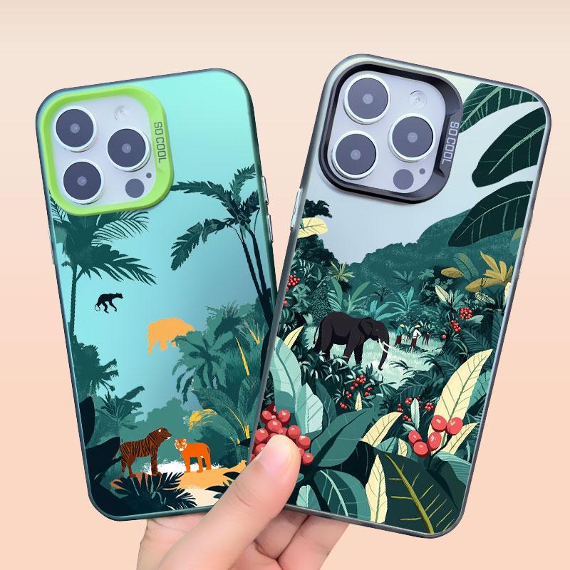 Tropical Green Plant Leaf Tree Jungle Laser Phone Case For iPhone 11 15 13 14 Pro Max Plus 16 12 Pro Max 13 Mini Shockproof Case