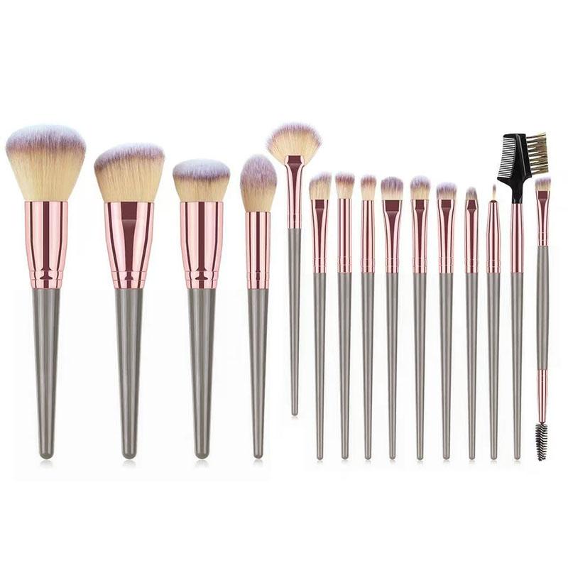 New 15Pcs Champagne Gold Makeup Brushes Eye Shadow Nose Contouring Brush Travel Makeup Brushes for All HZS11