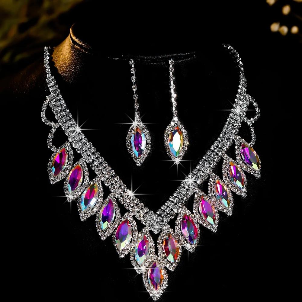 3Pcs Bridal Necklace Set Earrings Jewelry Set Banquet Dress Set Chain Fashion Match Delicate Jewelry
