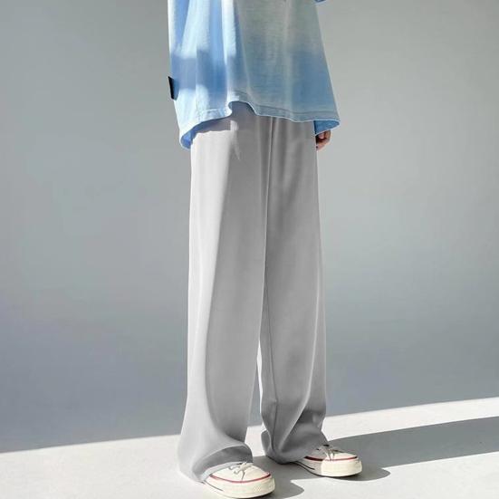 Summer Men Pants Solid Color Elastic Waist Anti-wrinkle Draping Wide Leg Trousers Streetwear