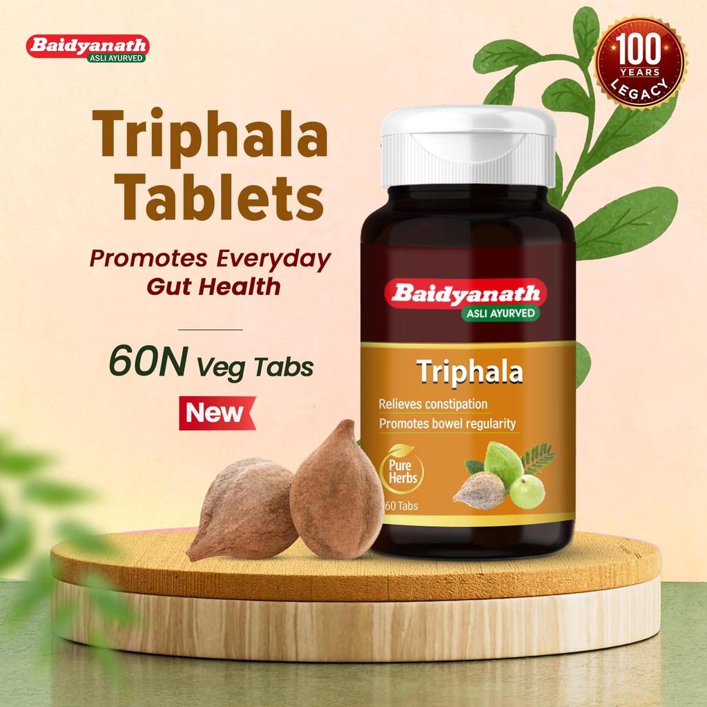 Baidyanath Triphala - 60 Tablets (Pack of 2) | Ayurvedic Blend of Amla, Haritaki & Baheda | Supports Digestion & Gut Health |