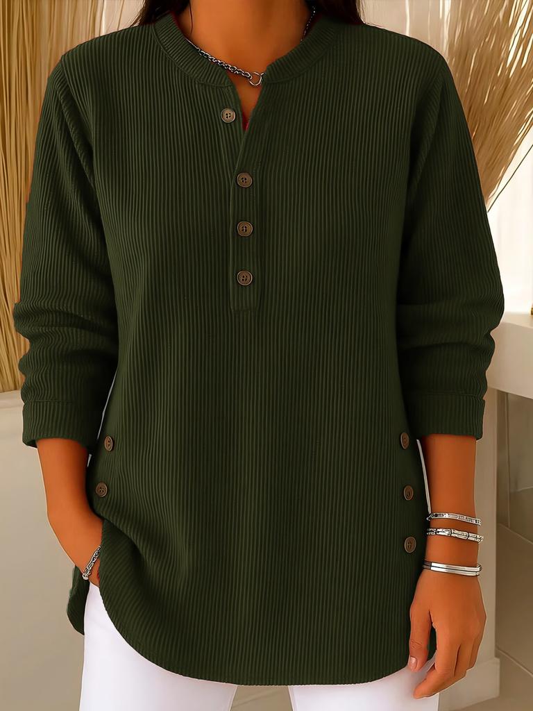 Women's Corduroy V-Neck Long Sleeve Button Front Shirt Casual Loose Fit Color Top
