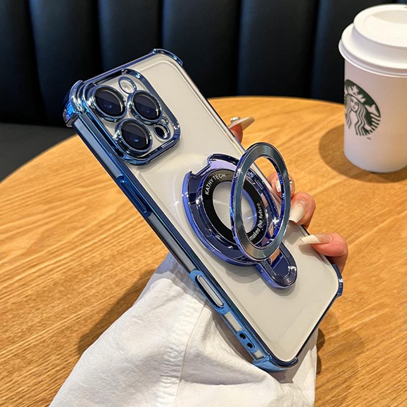 Luxusní pokovený Magsafe bezdrátový nabíjecí kryt pro iPhone 16 15 14 13 12 11 Pro Max Plus Průhledný akrylový magnetický držák Stand Cover