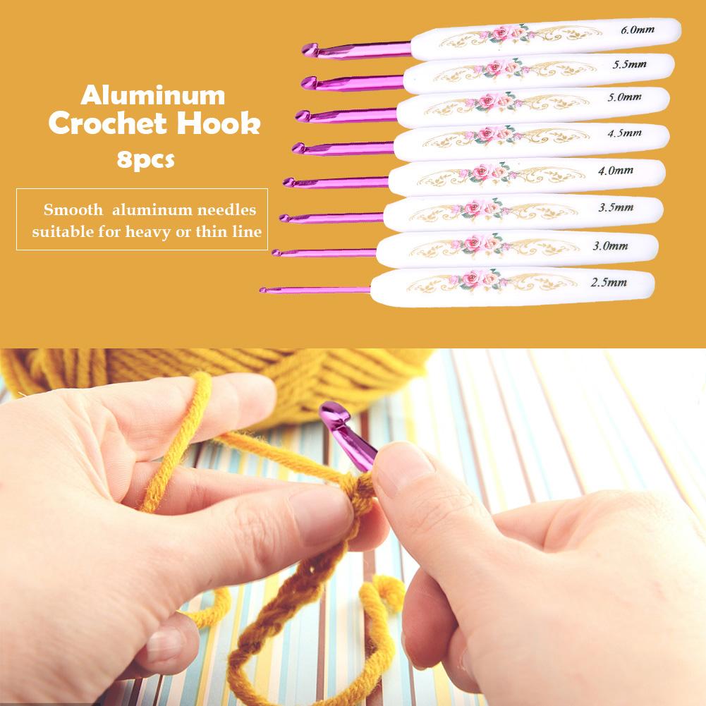 8PCS Aluminum Crochet Hook Set Knitting Needles With Soft Floral Print Plastic Handle (Large)