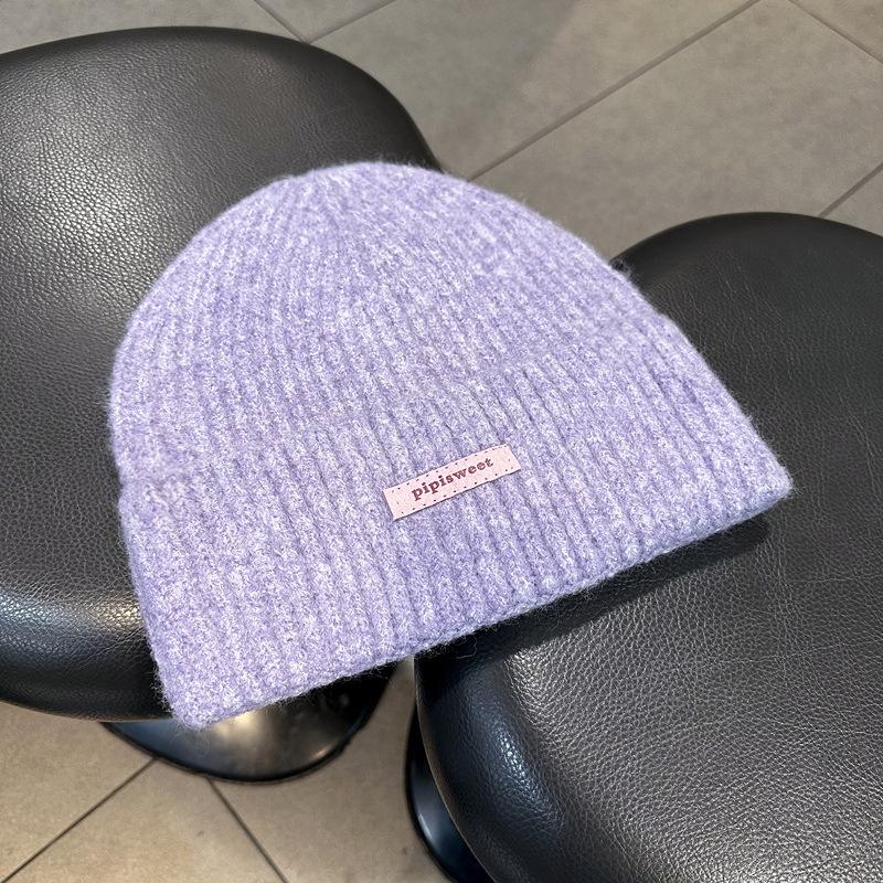 Korean Knitted Hat for Women's Trendy Letter Mark Wool Hat Warm Autumn and Winter Cold Hat Ear Protection Head Fashionable and Versatile