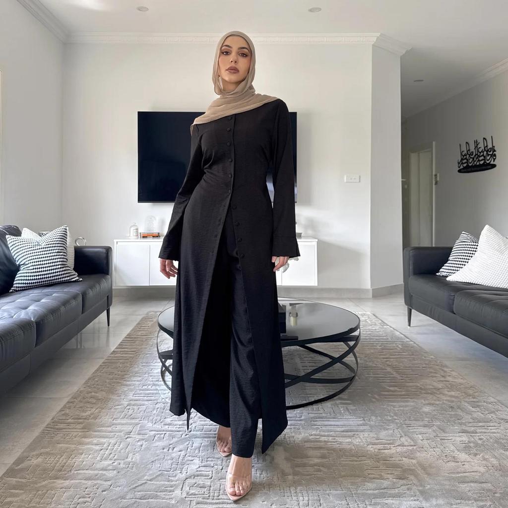 Loriya Dubai Solid Color Button Two-Piece Set LR945