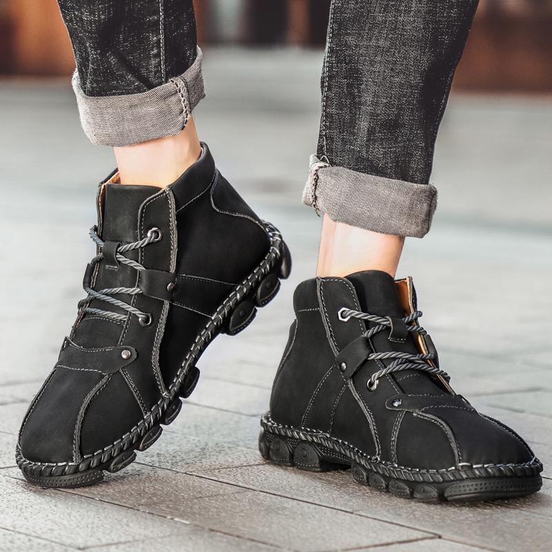Handmade Leather Casual Shoes For Men Sneakers Men Flat Footwear Leather Boots Men Ankle Outdoor Walking Plus Size 38-48