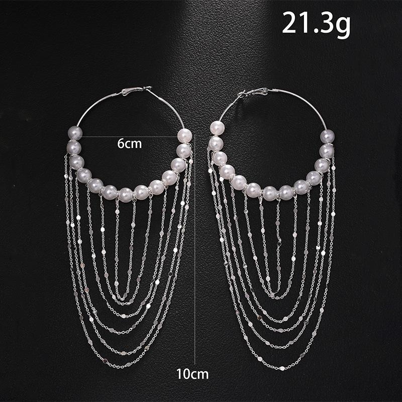 

Жемчужные серьги-кольца Персонализированные Преувеличенные Серьги с бахромой Аксессуары Женские серьги золотой