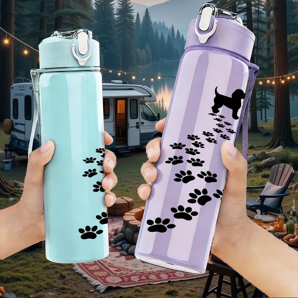 1PC Paw Print Trail Footstep Art Print 750ml Color Plastic Sports Water Bottle Leakproof Flip Straw Lid Suitable for Sports Office Home Use