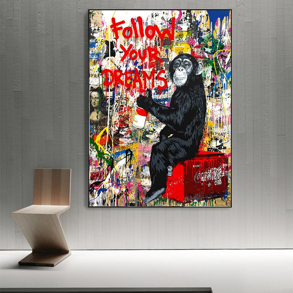 Follow Your Dreams Graffiti Art Posters and Prints Monkey Street Art Pictures Modern Fashion Canvas Paintings For Living Room