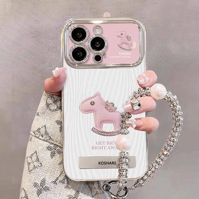 Pink Diamond Pony Is Suitable for Apple Mobile Phone Case 17promax New 16promax Cartoon Electroplating