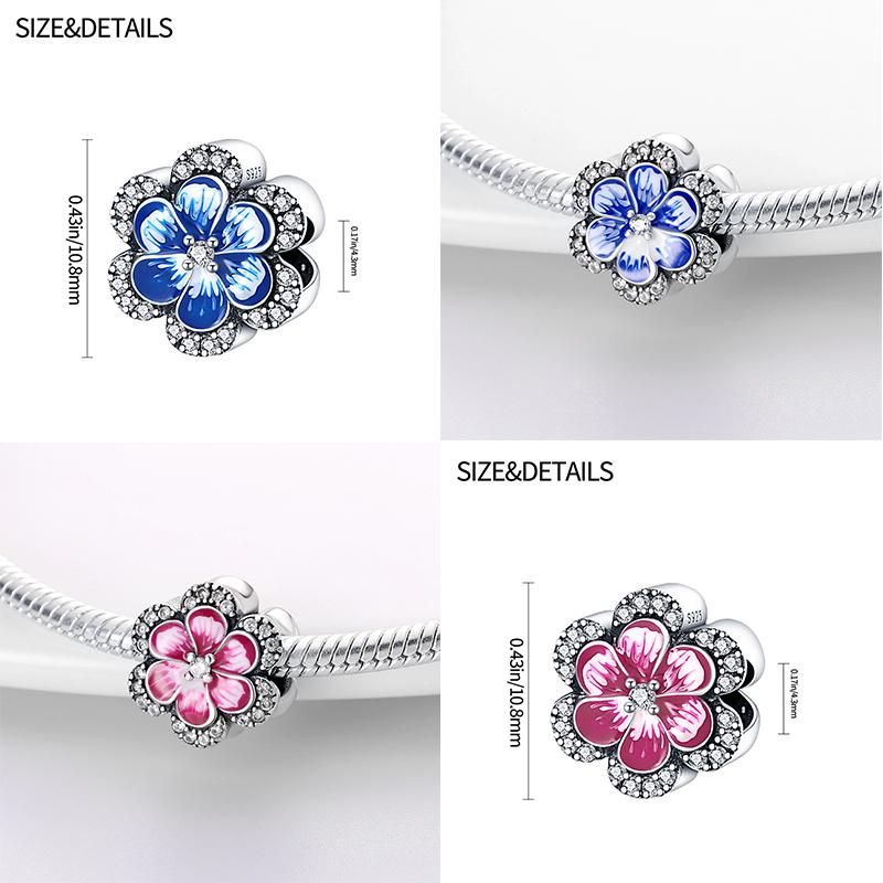 Copper Craft Plum Blossoms Azaleas Sunflowers Cherry Blossoms Sparkling Zircon Beads Charms Birthday Diy Exquisite Jewelry