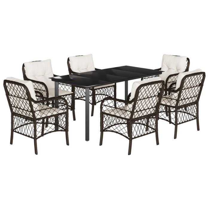VidaXL Ensemble à Manger de Jardin avec Coussins 7 pcs, Table et Chaises de Patio, Meubles d'Extérieur Terrasse, Moderne, 3212121