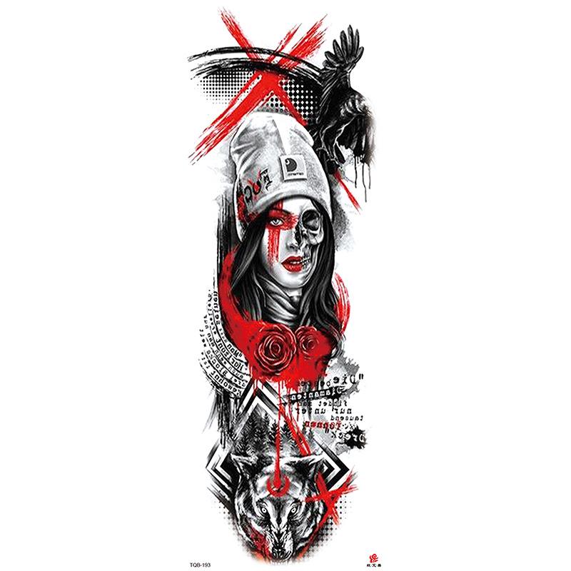 Waterdichte tattoo stickers voor de hele arm: Jezus, Maagd Maria, Kroon, Leeuw-ontwerp