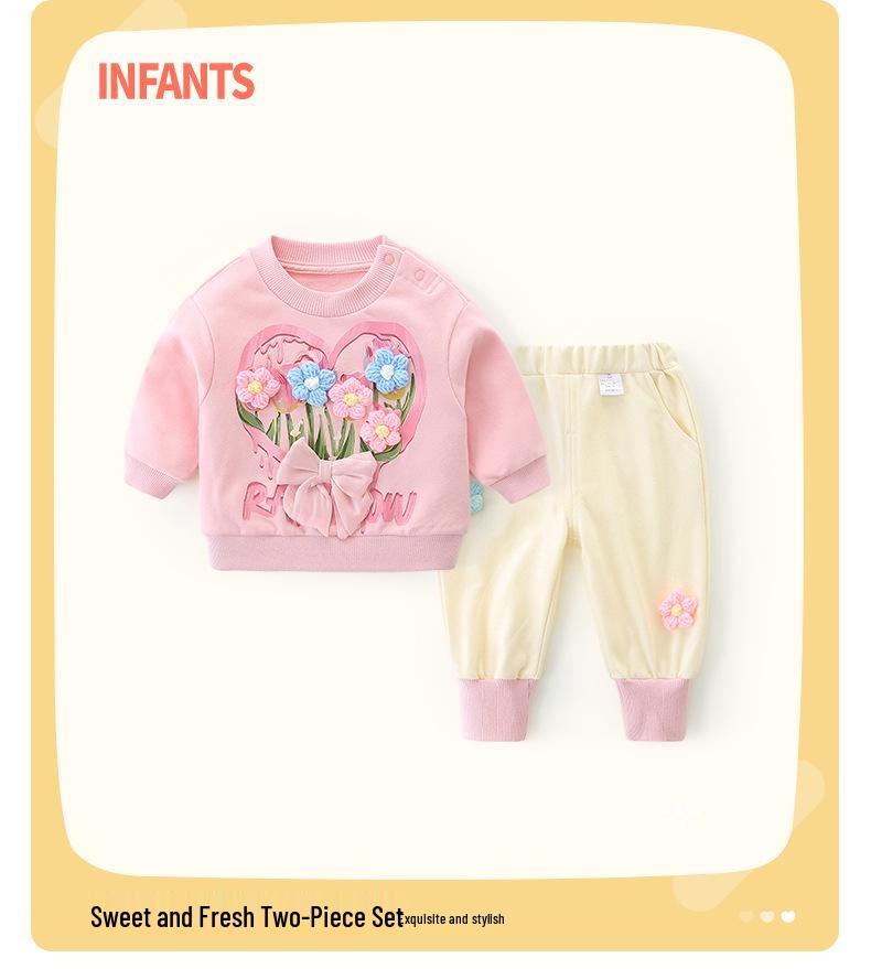 Toddler Girl Cotton Two-Piece: Fashionable Long Sleeve Sweatshirt Set for Spring & Autumn 2025