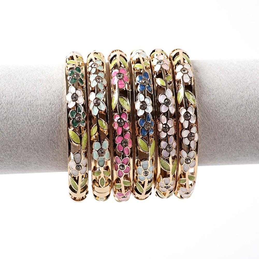 Enamel Flower Bangle Colorful Women's Hand Bracelet Handicraft Vintage Cloisonne Bangle  Girls