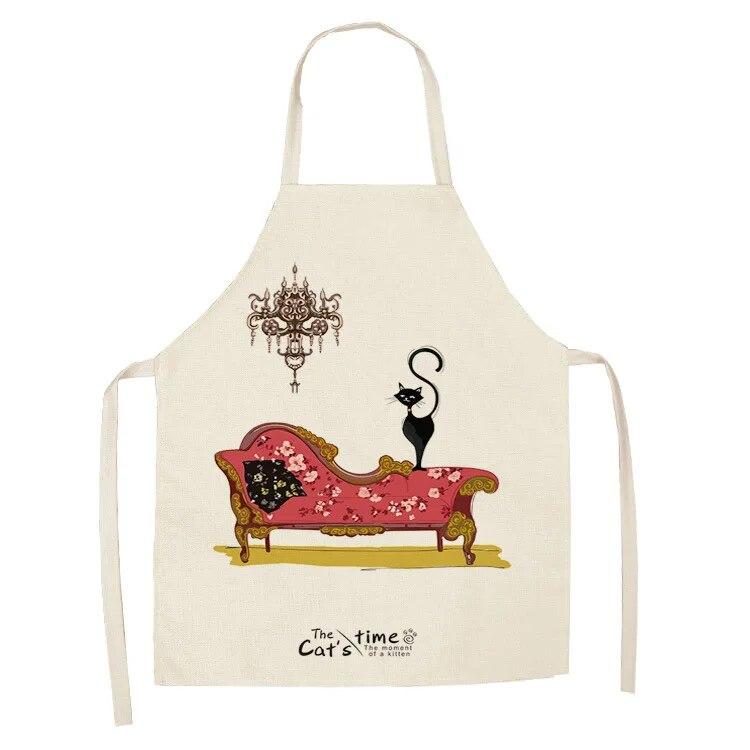 1 Pack Cute Cat Pattern Kitchen Cooking Baking BBQ Aprons for Men and Women Linen Bibs Home Cleaning Accessories