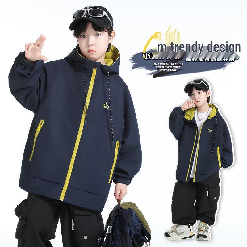 Hübsche Big Boy 2025 Frühling-Herbst Outdoor Kapuzen-Windjacke
