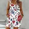 Women Plus Size Sleeveless Scoop Neck Ring Strap Floral Star Printed Loose Romper With Pockets