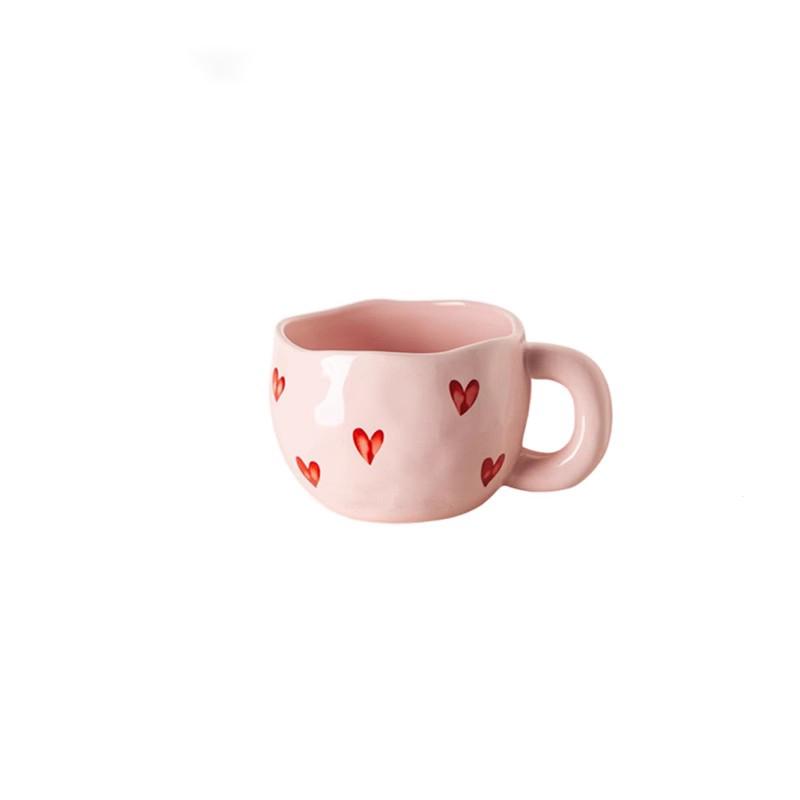 Hand Painted Heart Design Ceramic Coffee Mug With Handle For Milk Tea Romantic Gift Valentine Anniversary Couple Set