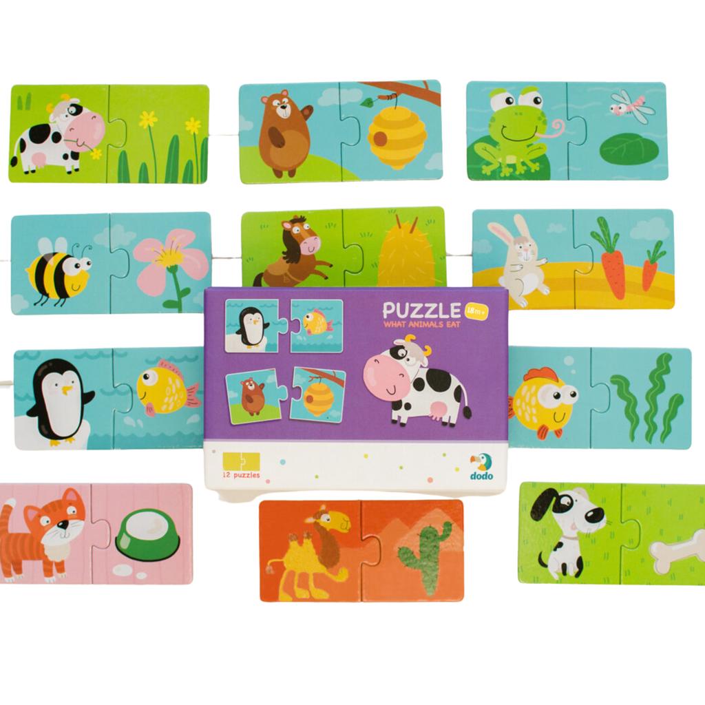 Duo Puzzle "Co Jedzą Zwierzęta" - Zestaw 12 Układanek Edukacyjnych Dla Dzieci Z Motywem Zwierząt 300118