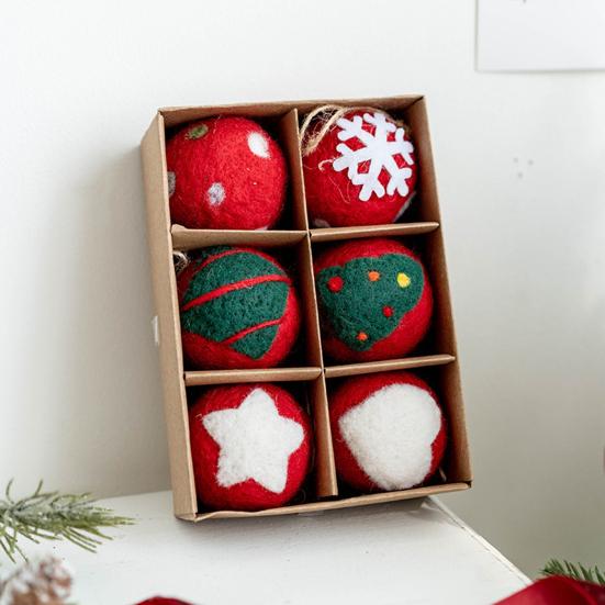 6/36Pcs 3/5CM Christmas Felt Ball Snowflake Snowman Solid Color Shatterproof Reusable Holiday Decoration Xmas Tree Hanging Ball Ornament Pendant