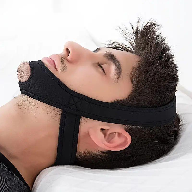Men's Prevention of Sweating Black Diving Material Black Anti Snoring Open Mouth Breathing Correction Strap Assisted Sleep Under