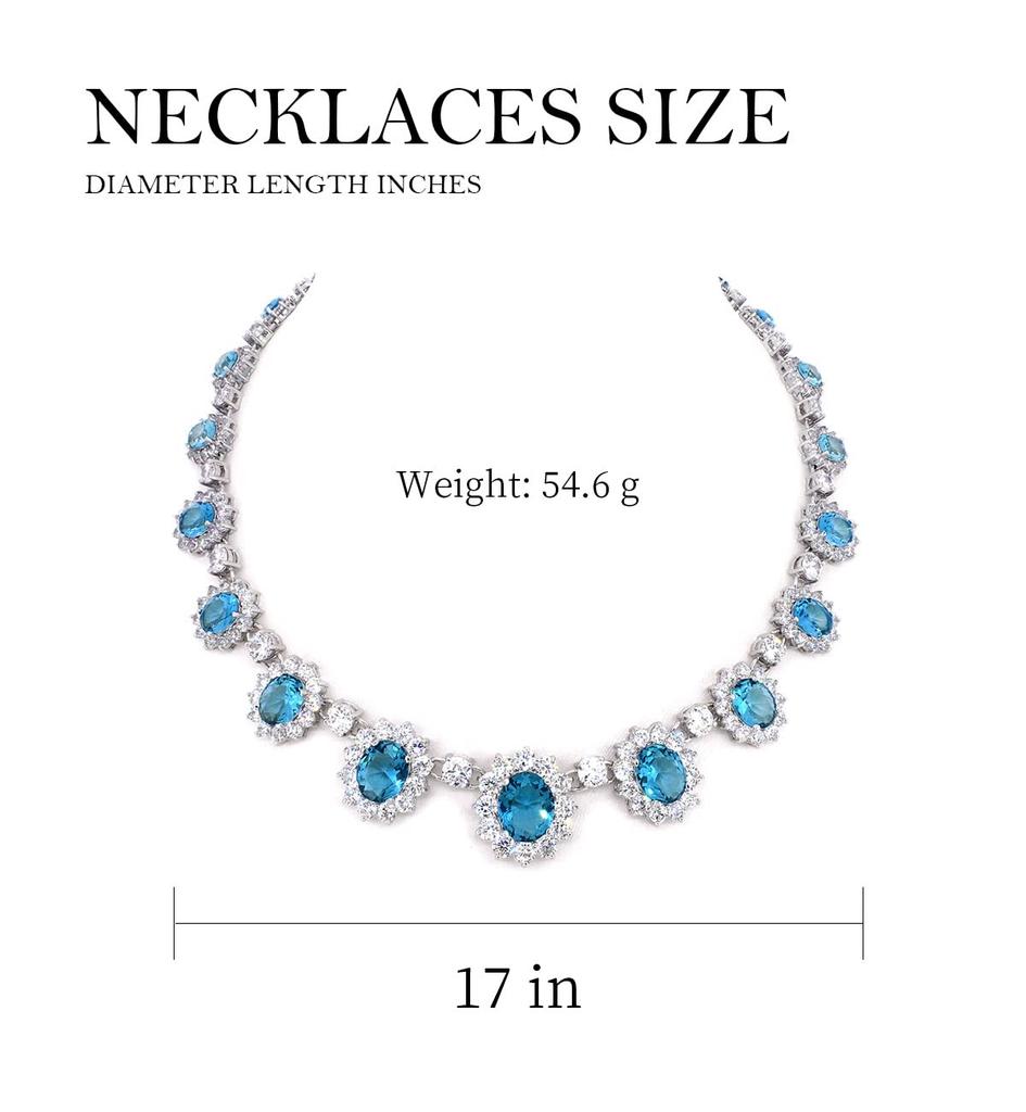 Water World Petal Necklace Round Cut CZ Platinum Plated Wedding Jewelry [LAVINA] Women's (Aquamarine) (Yellow)
