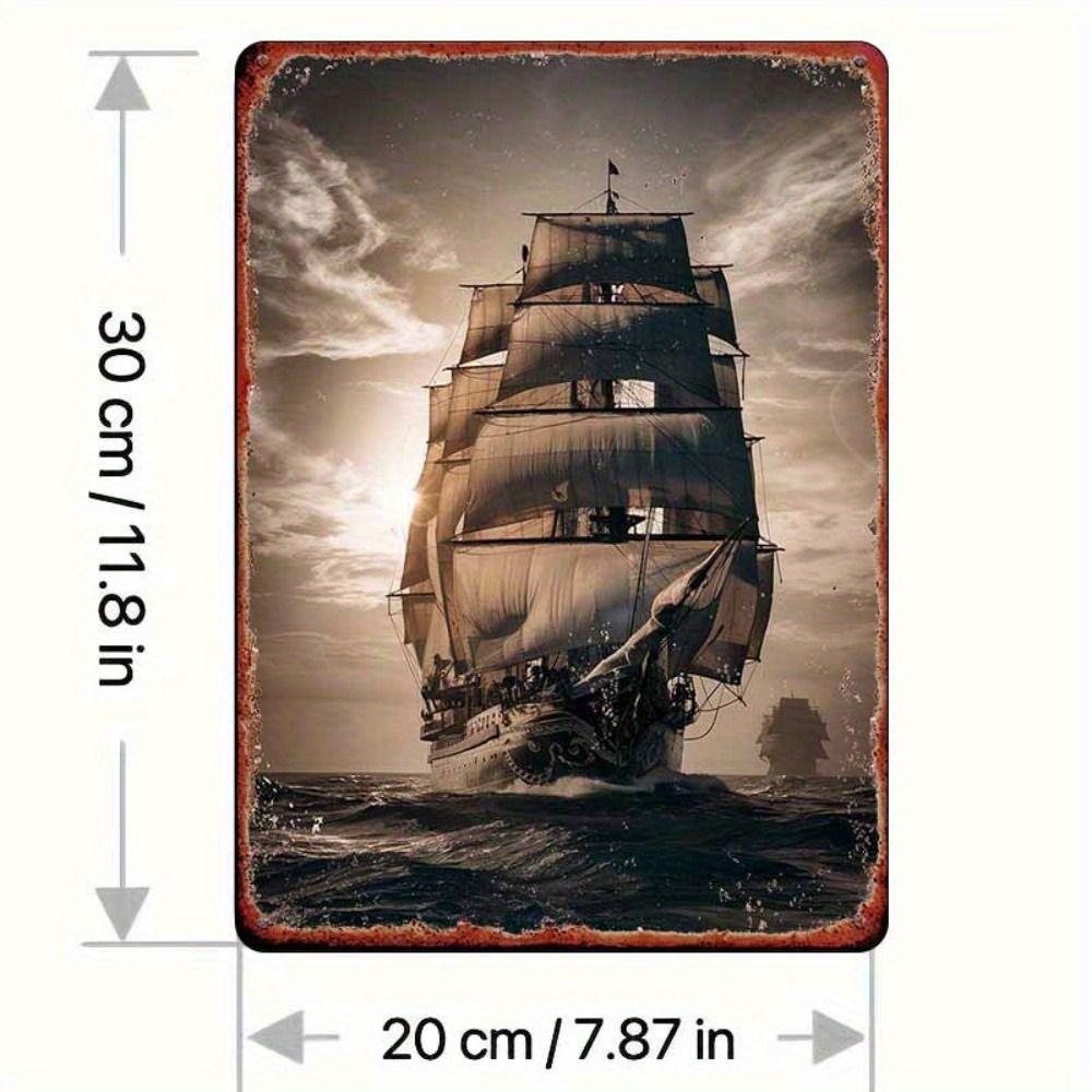 Vintage Nautical Metal Wall Art, Old Sailing Ship Pirate Decor, Home Wall Decor