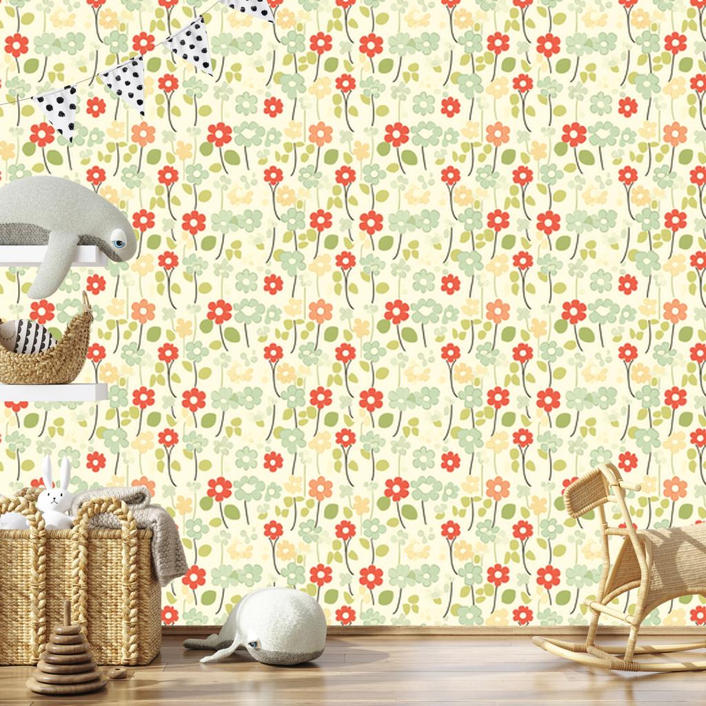Cream and Lime Flowers Wallpaper for Living Room and Bedroom 50x1000
