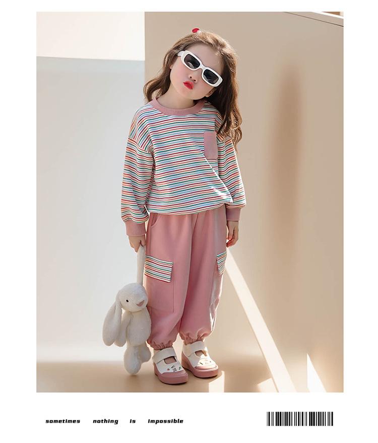 2025 Girls' Stylish Striped Long-Sleeve Sweatshirt & Pant Set - Spring/Autumn Fashion