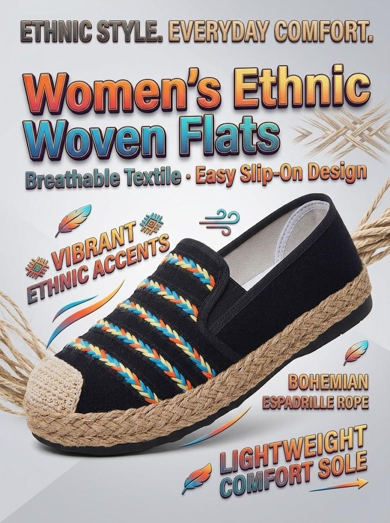 Women's Spring New Slip-On Flats Ethnic Style Casual Shoes Lightweight Soft Sole Comfortable Walking Shoes Fashion Everyday Wear