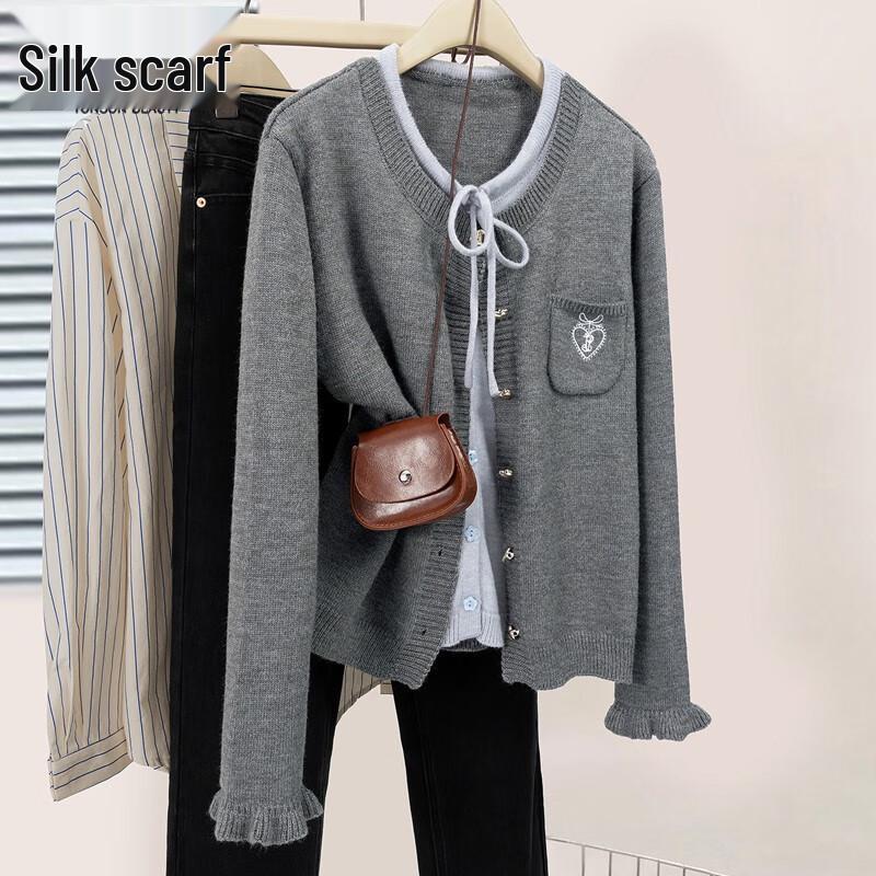 

Women s Faux Two-Piece Colorblock Knitted Sweater One Size