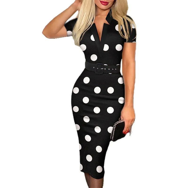 

Polka Dot Print V Neck Dress, Elegant Short Sleeve Dress short sleeves S S