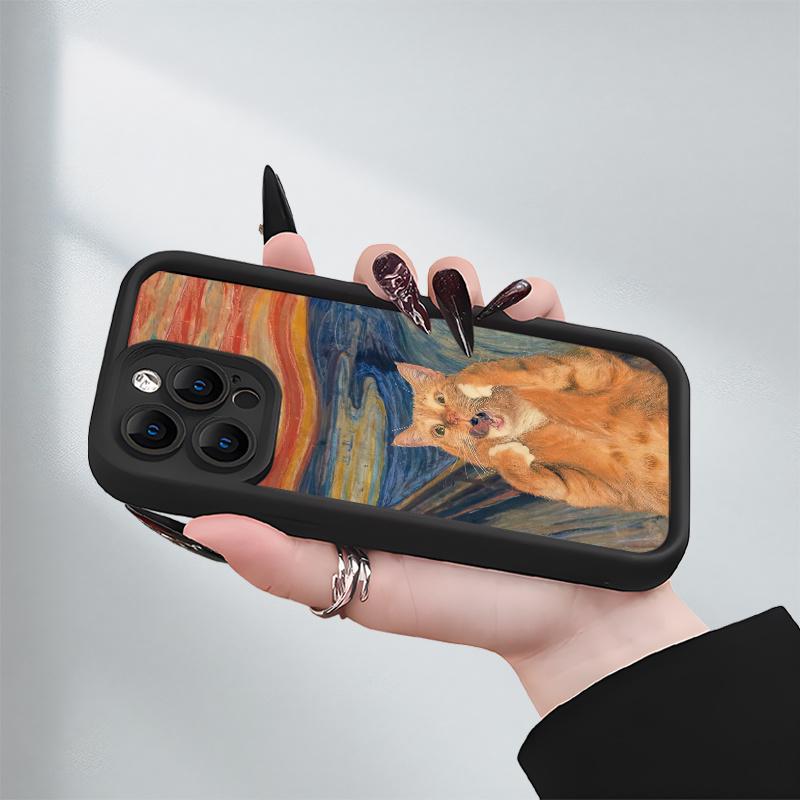 Simple Orange Cat Design Pattern Phone Case Suitable for iPhone 17 16 15 14 13 12 11 Pro/Max/Plus Anti Drop and Shockproof