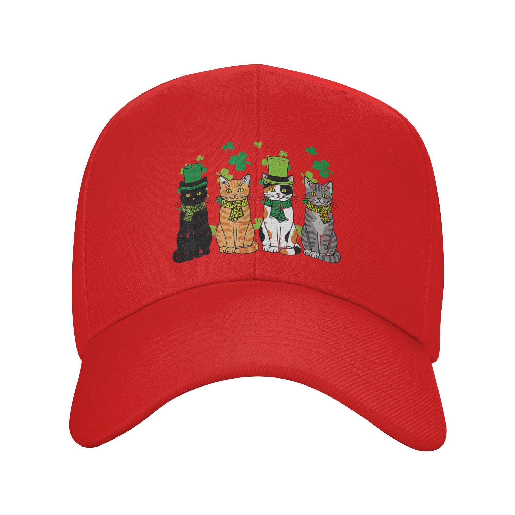St Patricks Day Cats Irish Kitten Saint Paddy Baseball Cap Hiking Fishing Trucker Hat Unisex Adult Street Style Print Snapback Cap One Size