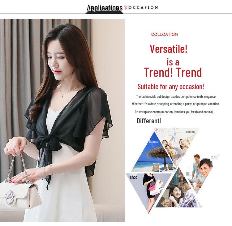 Korean Style Chiffon Shawl Cardigan - Short Sleeve, Lightweight, Versatile Sun Protection Outerwear for Women