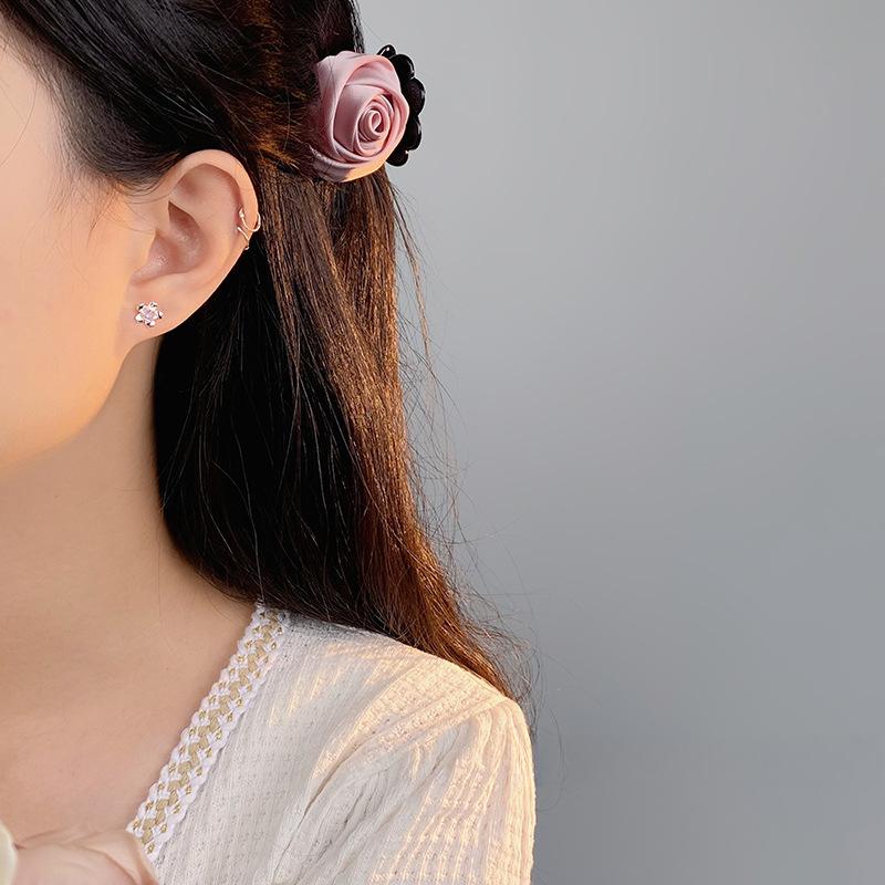 Orecchini a Vite Fiore Diamante Rosa Squisiti per Donna, Dolci e Versatili per Ragazze, Prevenzione Rimozione e Nessuna Rimozione